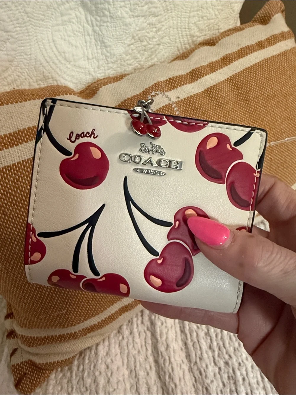 Coach Snap Wallet In Signature Canvas With Cherry Print 🍒 CZ347/CZ618